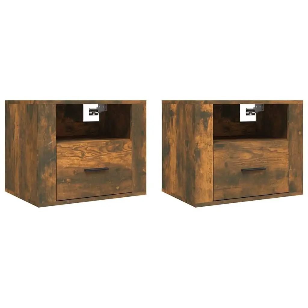 Wall-mounted Bedside Cabinets 2 pcs Brown Floating Storage Organizer 50x36x40cm