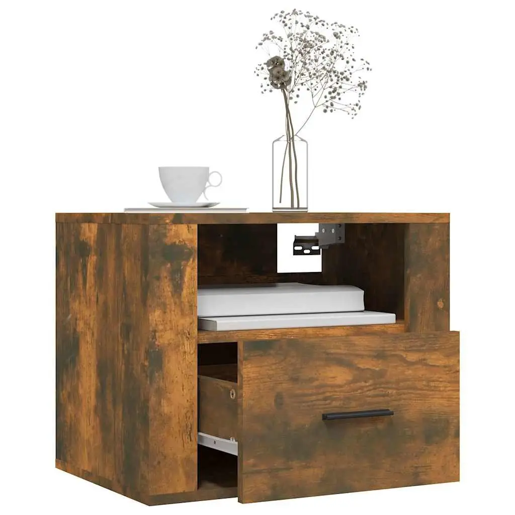 Wall-mounted Bedside Cabinets 2 pcs Brown Floating Storage Organizer 50x36x40cm