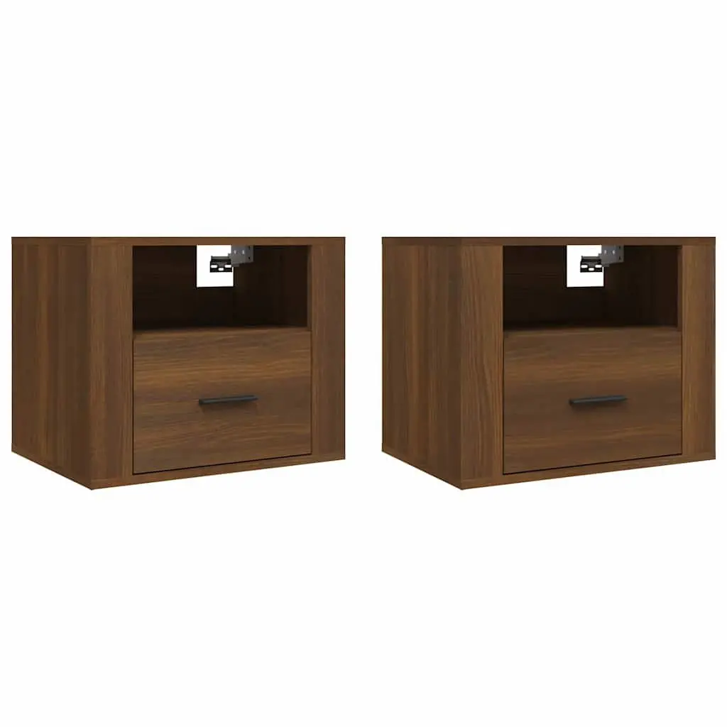 Wall-mounted Bedside Cabinets Brown Floating Storage Organizer 2 Piece