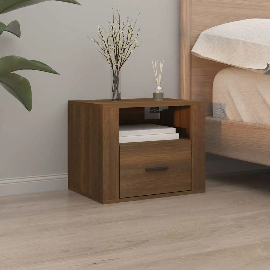 Wall-mounted Bedside Cabinets Brown Floating Storage Organizer 2 Piece
