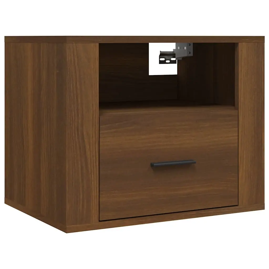 Wall-mounted Bedside Cabinets Brown Floating Storage Organizer 2 Piece