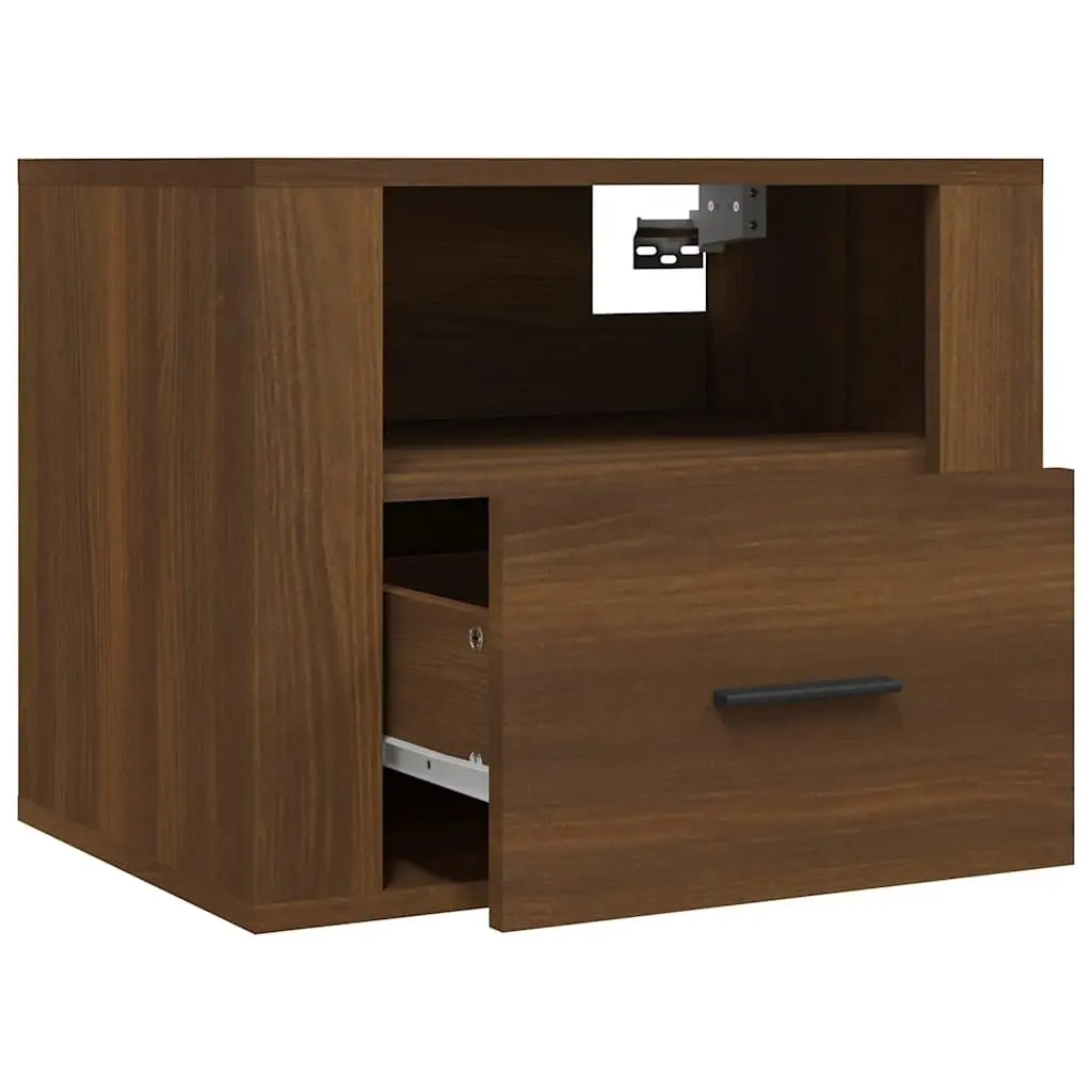 Wall-mounted Bedside Cabinets Brown Floating Storage Organizer 2 Piece