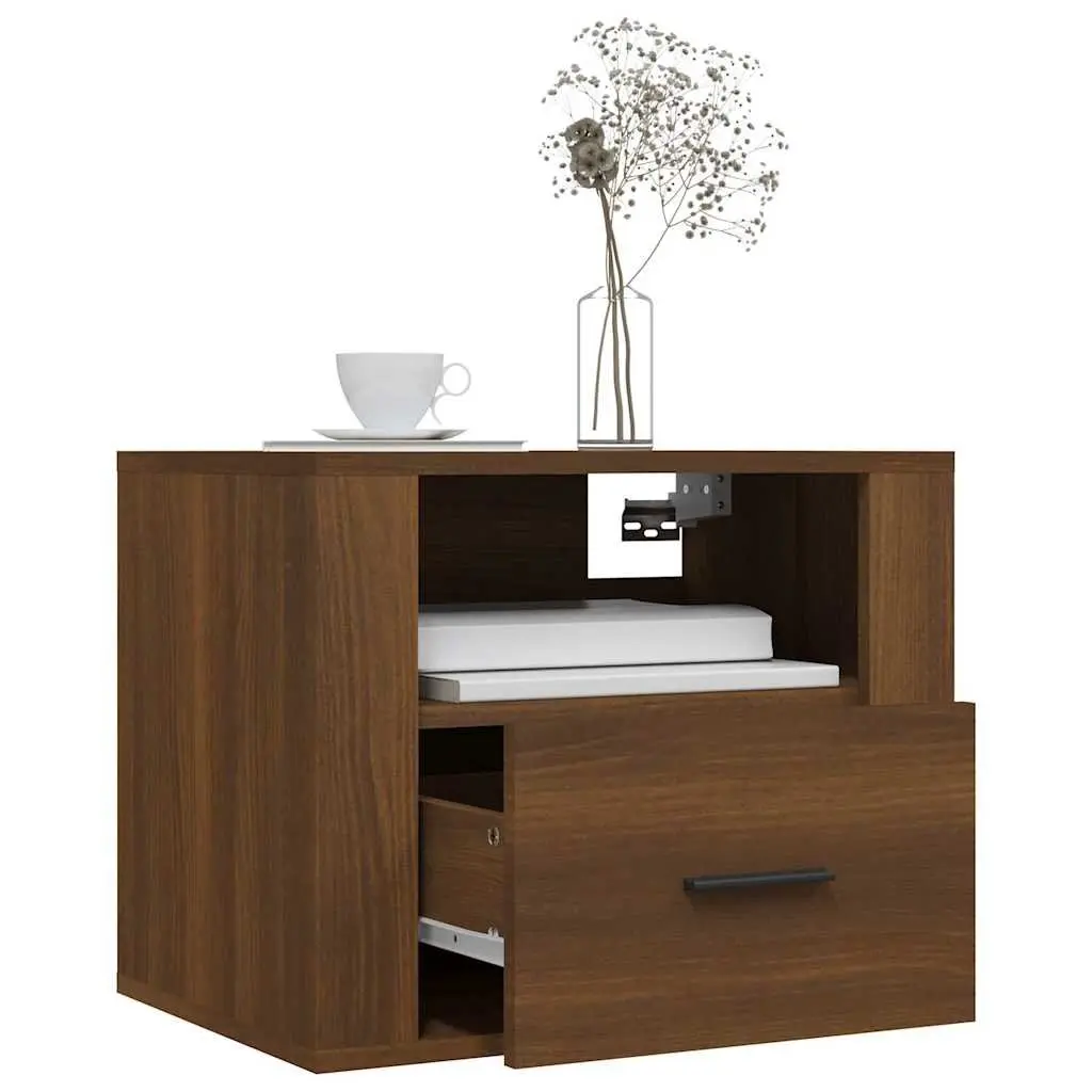 Wall-mounted Bedside Cabinets Brown Floating Storage Organizer 2 Piece