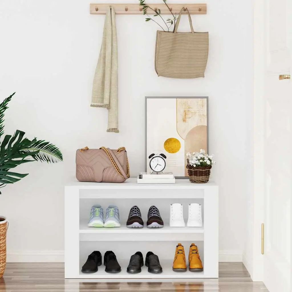 Shoe Rack White Engineered Wood 75x35x45cm 2 Compartments