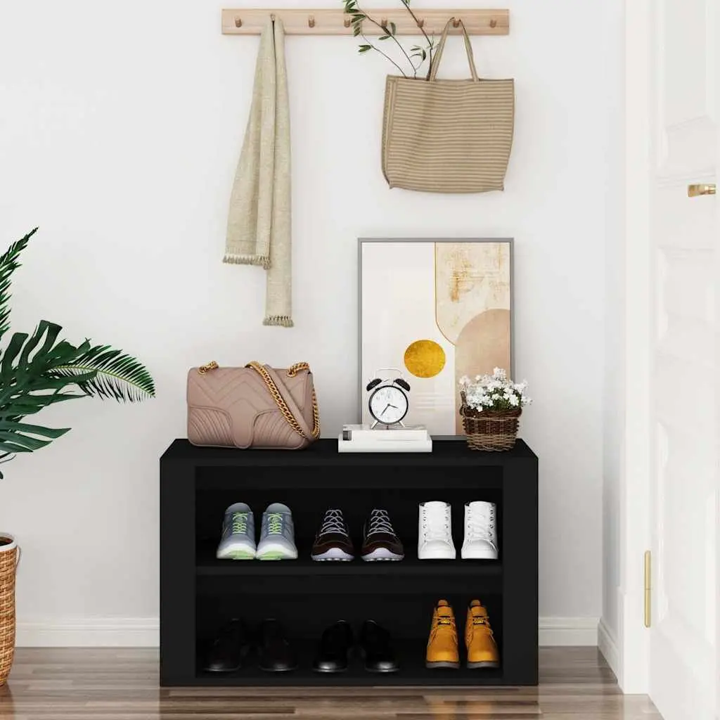Shoe Rack Black Engineered Wood 2 Compartment Storage Cabinet