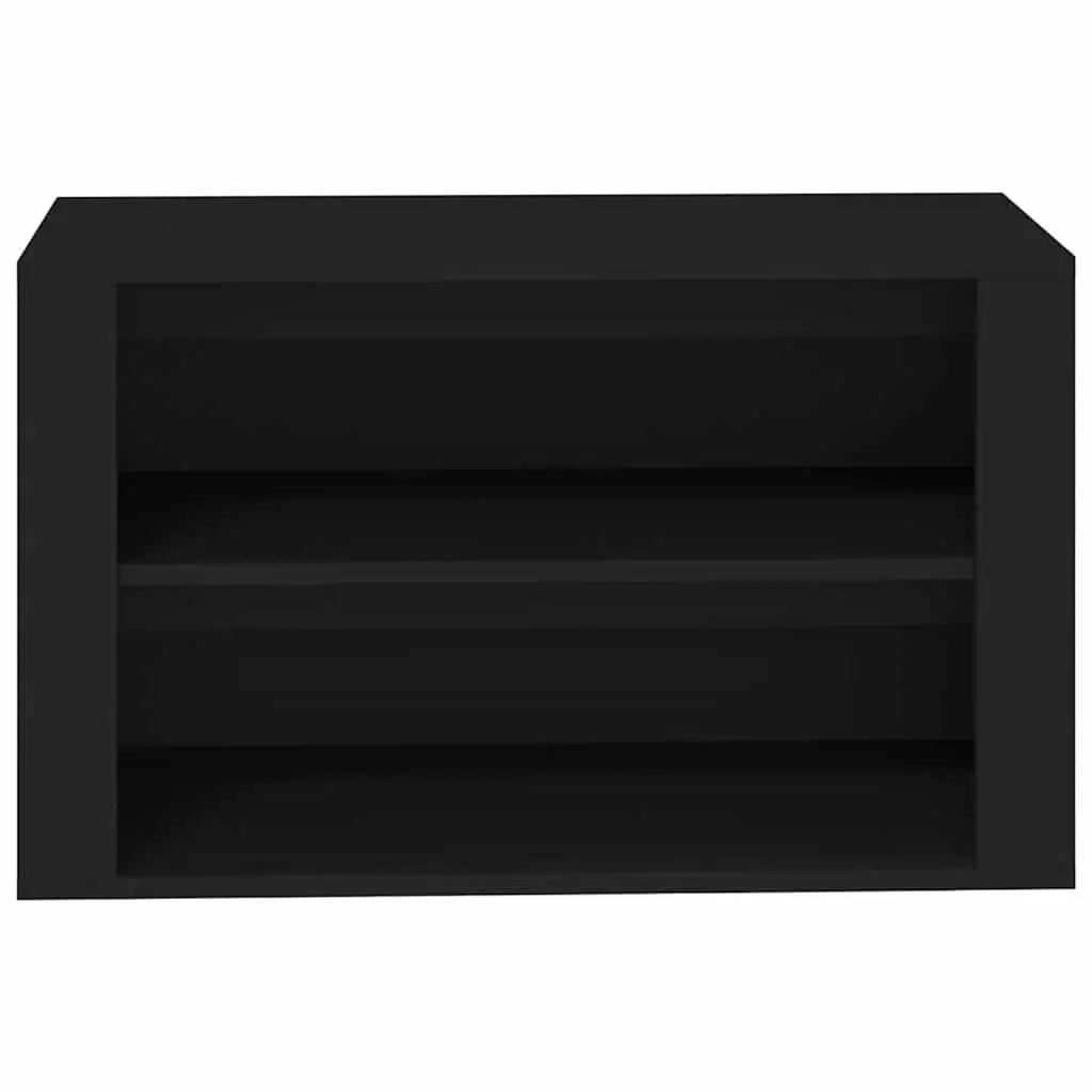 Shoe Rack Black Engineered Wood 2 Compartment Storage Cabinet