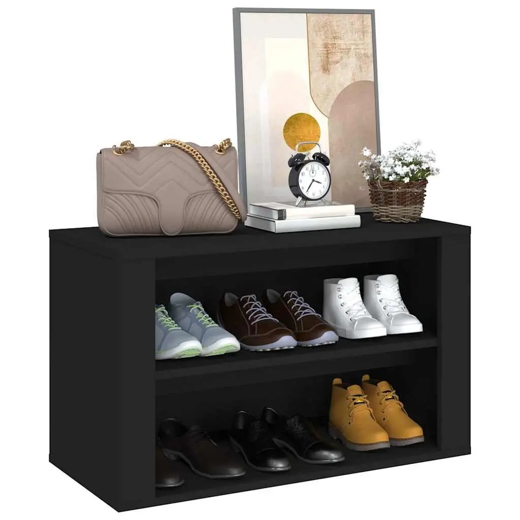 Shoe Rack Black Engineered Wood 2 Compartment Storage Cabinet