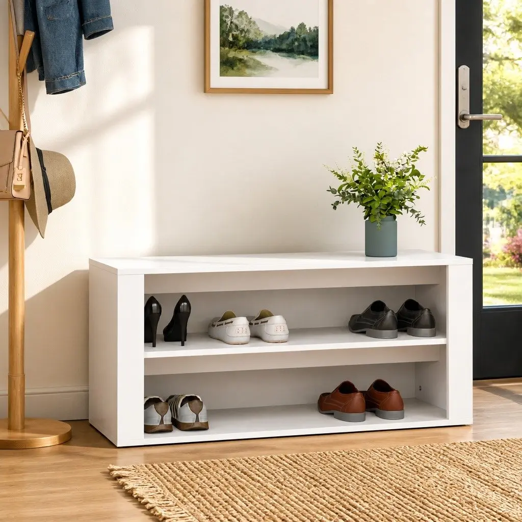 Shoe Storage Cabinet White 100x35x45 cm 2 Compartment Organised Rack