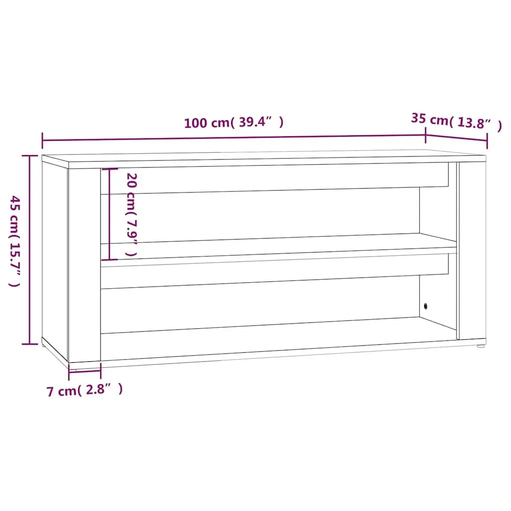 Shoe Storage Cabinet White 100x35x45 cm 2 Compartment Organised Rack