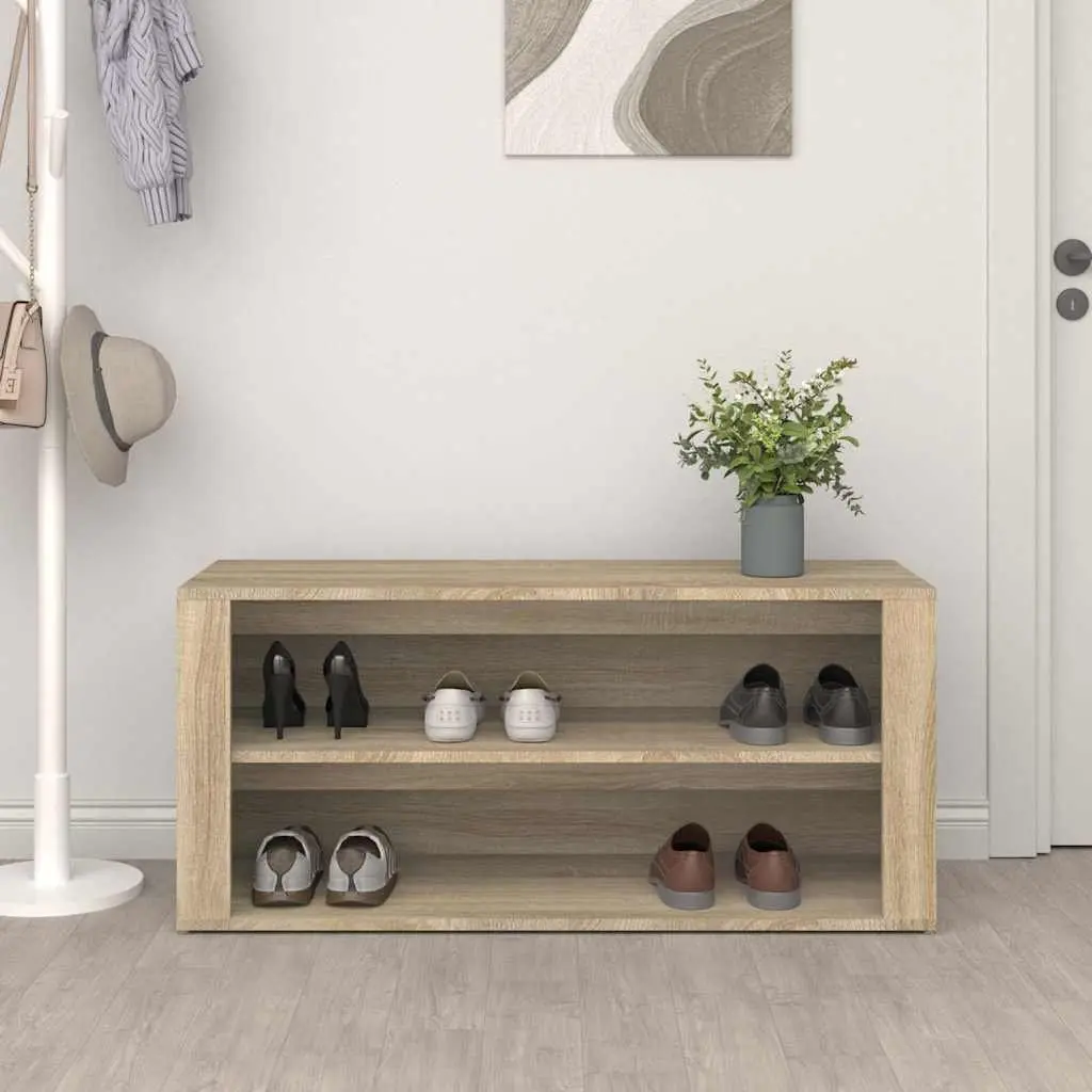 Shoe Organiser Brown Engineered Wood 2 Compartment Storage Rack for Home Use