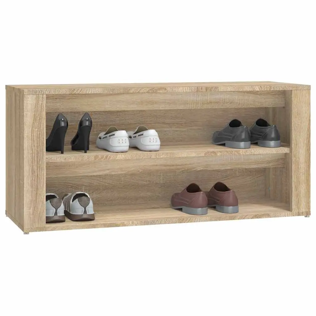 Shoe Organiser Brown Engineered Wood 2 Compartment Storage Rack for Home Use