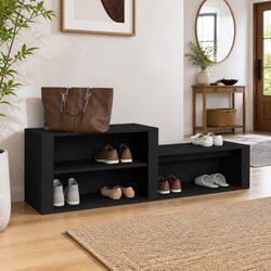 Shoe Cabinet Black Engineered Wood Storage Organiser Hall Entryway Furniture