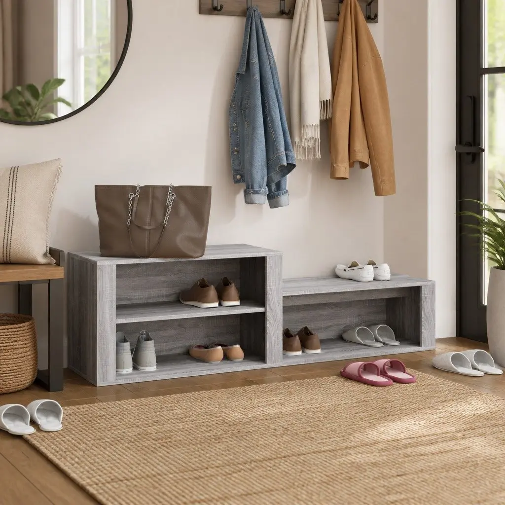 Shoe Cabinet Grey Engineered Wood Storage Rack Organiser Hallway Furniture