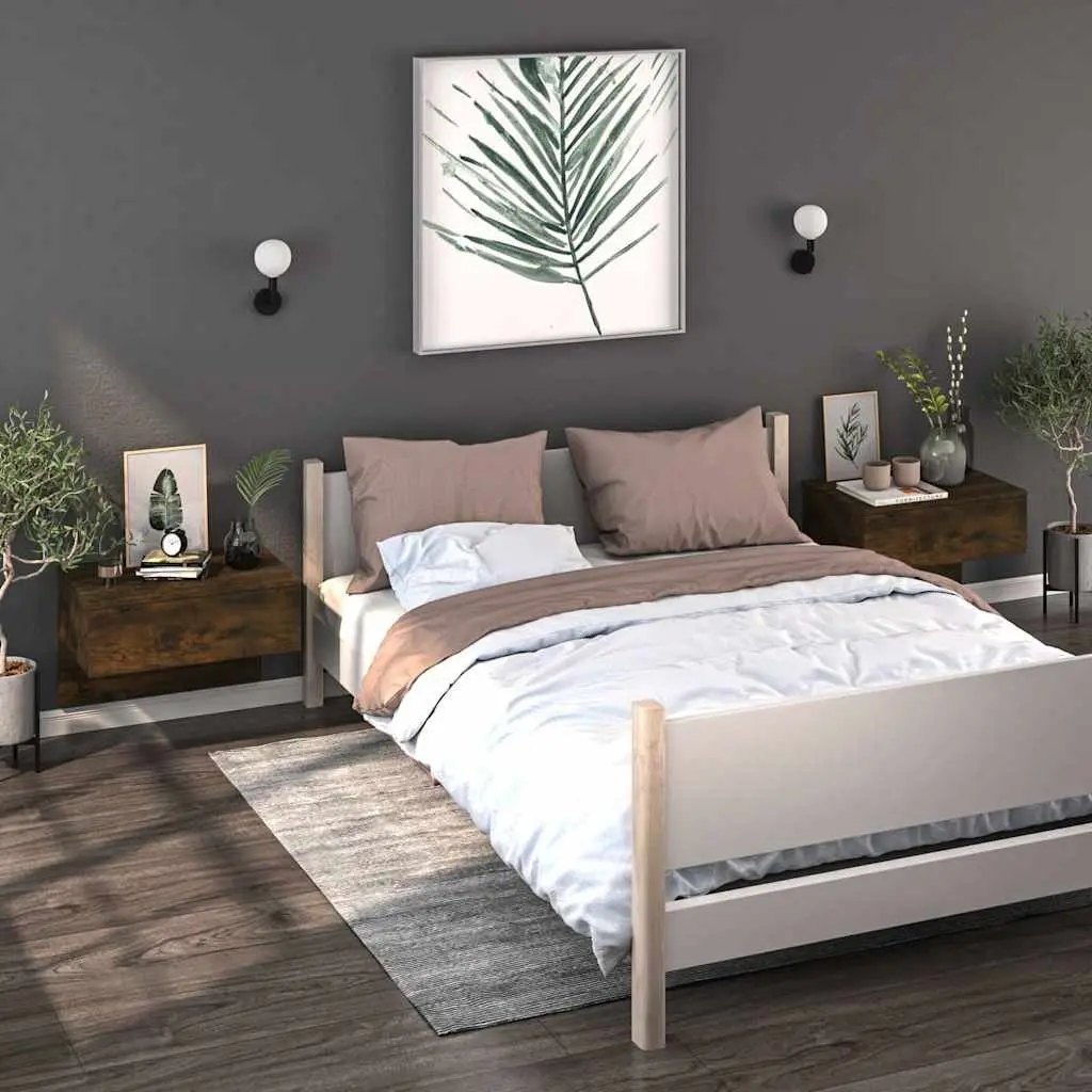 Floating Bedside Cabinet Smoked Oak Wall-mounted Storage Unit Bedroom