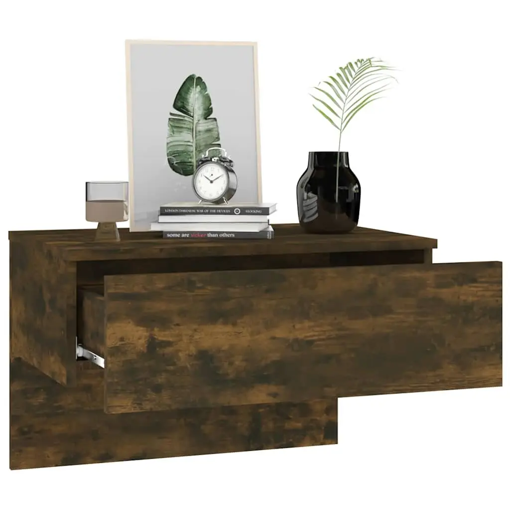 Floating Bedside Cabinet Smoked Oak Wall-mounted Storage Unit Bedroom