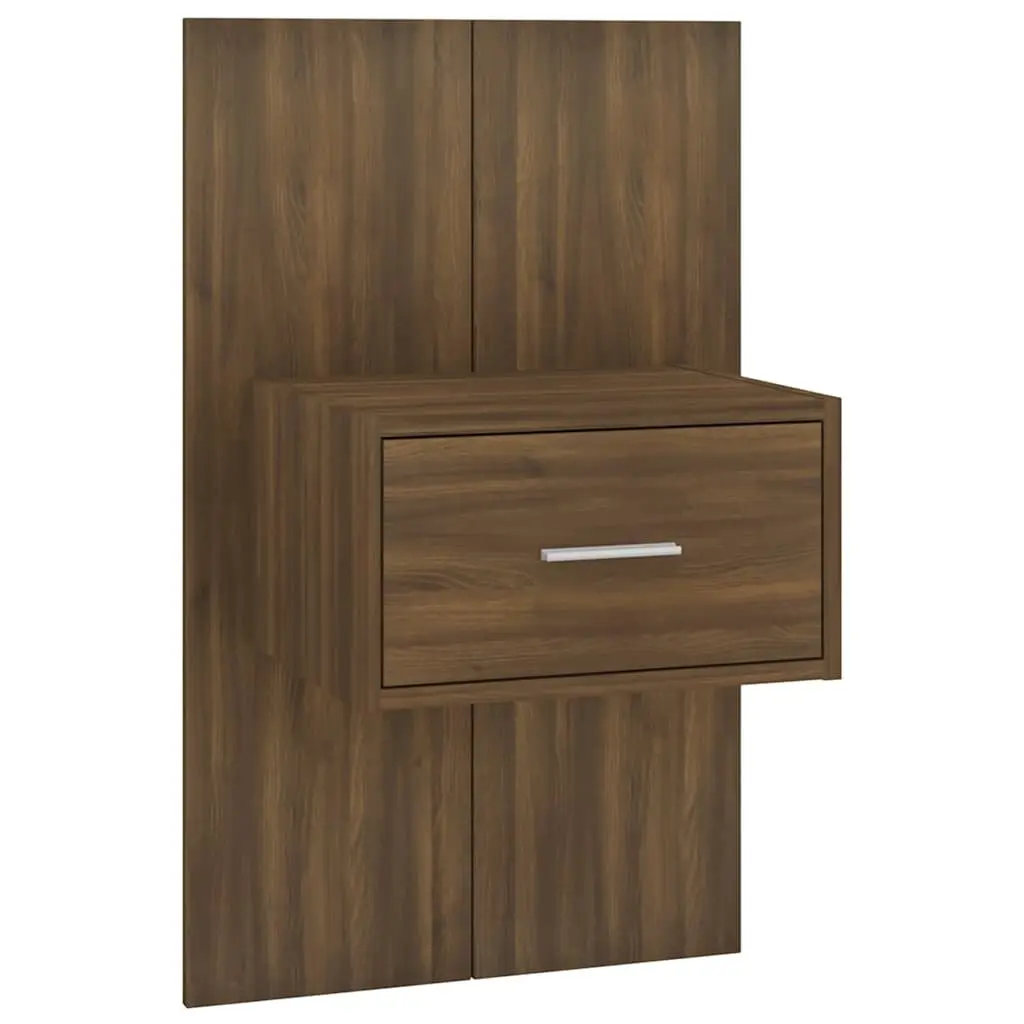 Wall-Mounted Bedside Cabinets in Brown Oak