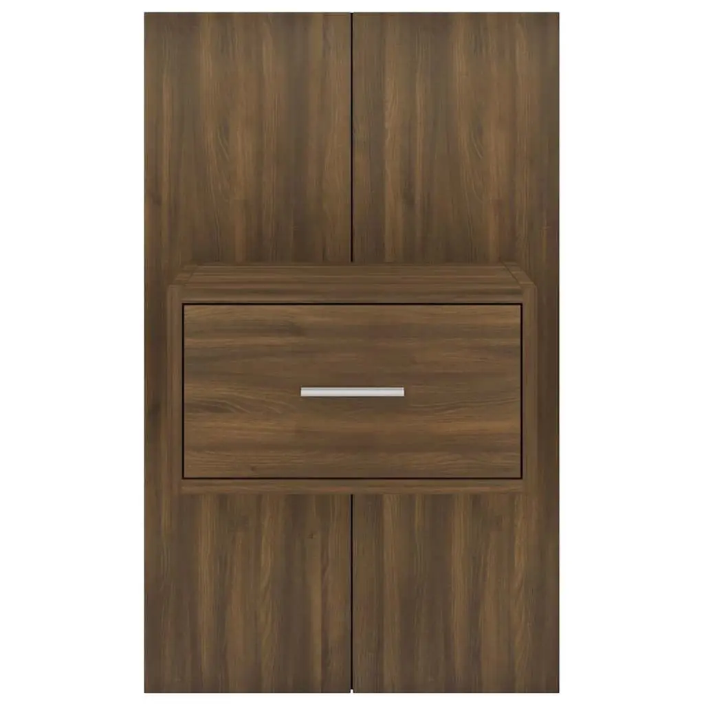 Wall-Mounted Bedside Cabinets in Brown Oak