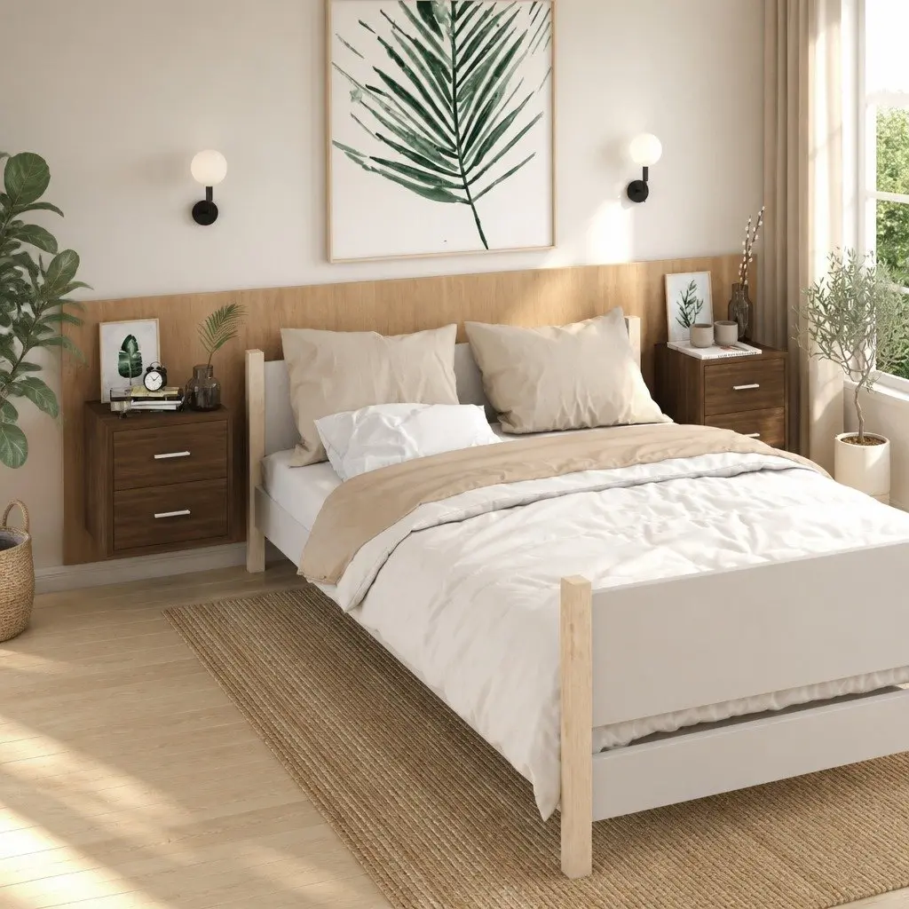 Wall-mounted Bedside Cabinets Brown Oak Floating Storage Units 2 Piece