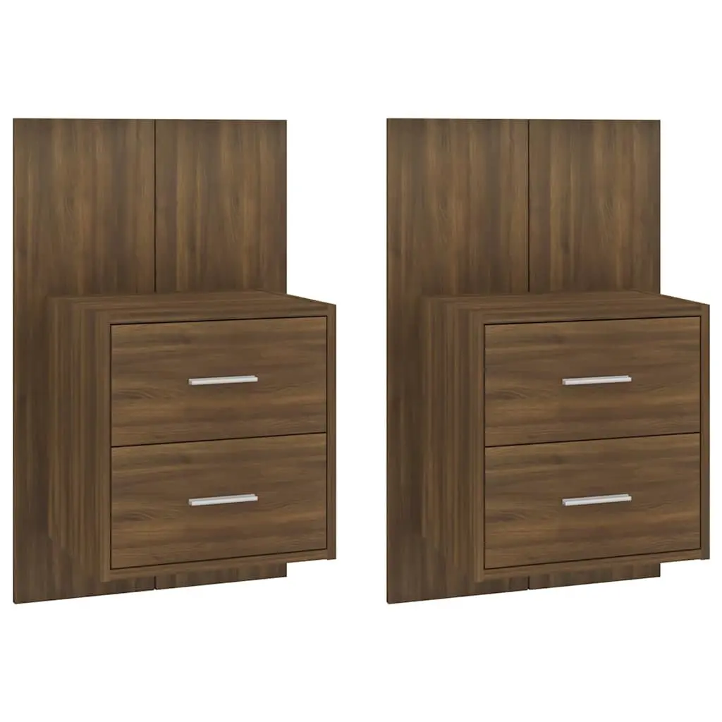 Wall-mounted Bedside Cabinets Brown Oak Floating Storage Units 2 Piece