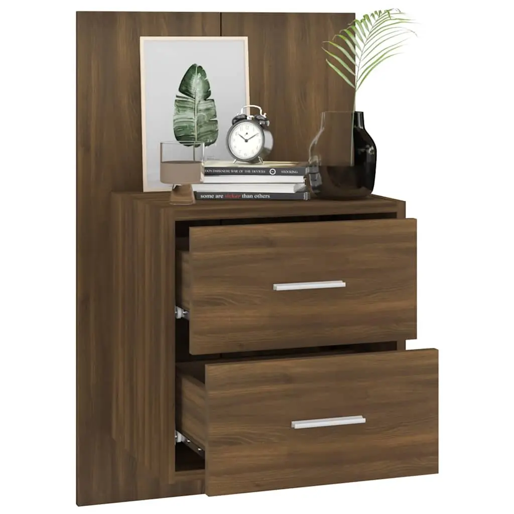 Wall-mounted Bedside Cabinets Brown Oak Floating Storage Units 2 Piece