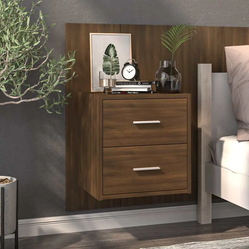 Wall-mounted Bedside Cabinets Brown Oak Floating Storage Units 2 Piece