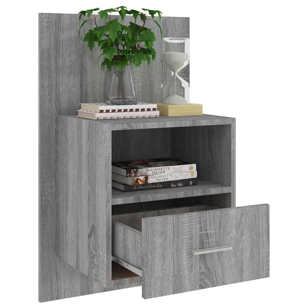 Wall-mounted Bedside Cabinet Grey Storage Floating Shelf Unit Living Room