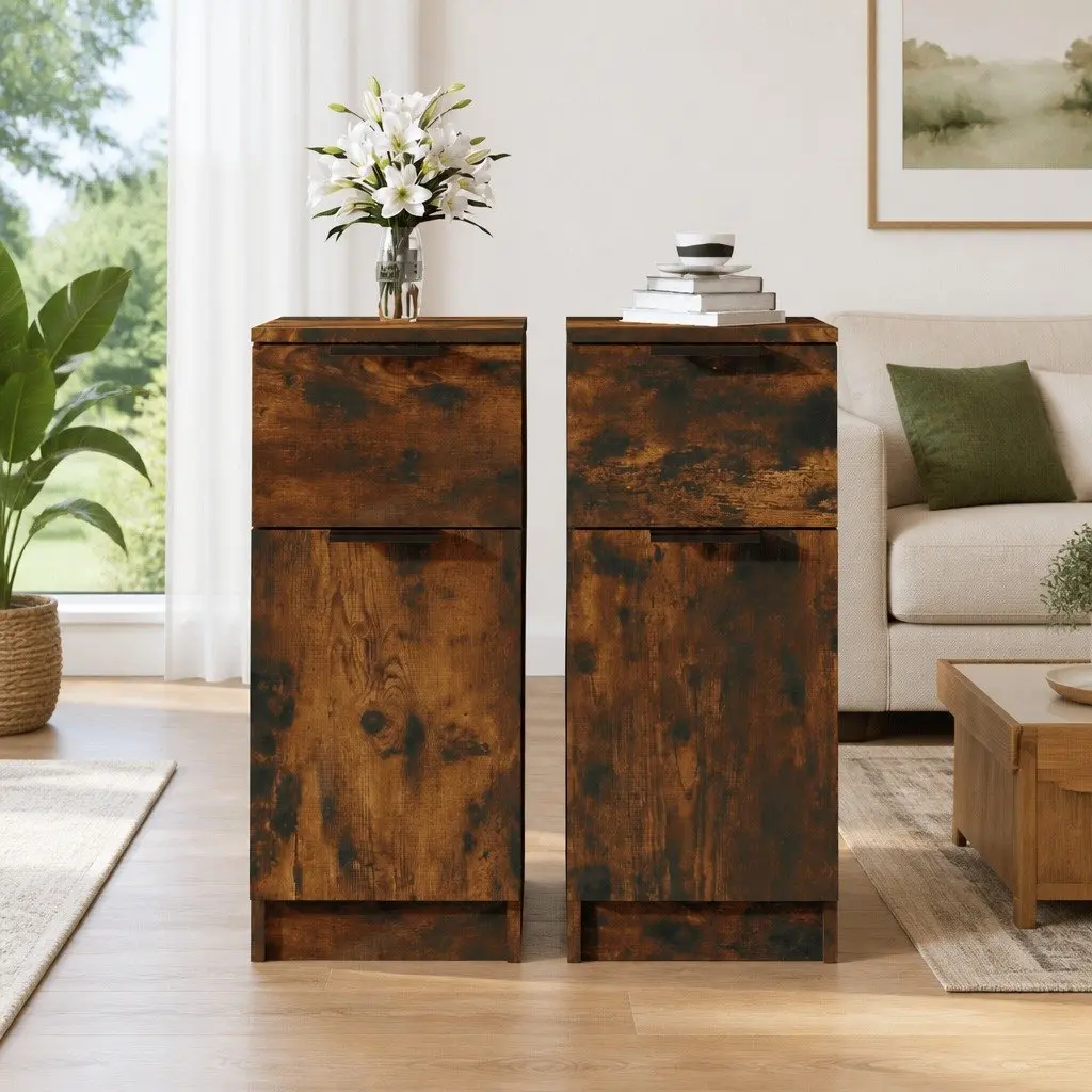 Sideboard Cabinet Brown Engineered Wood Storage Buffet Display Cupboard 2 pcs