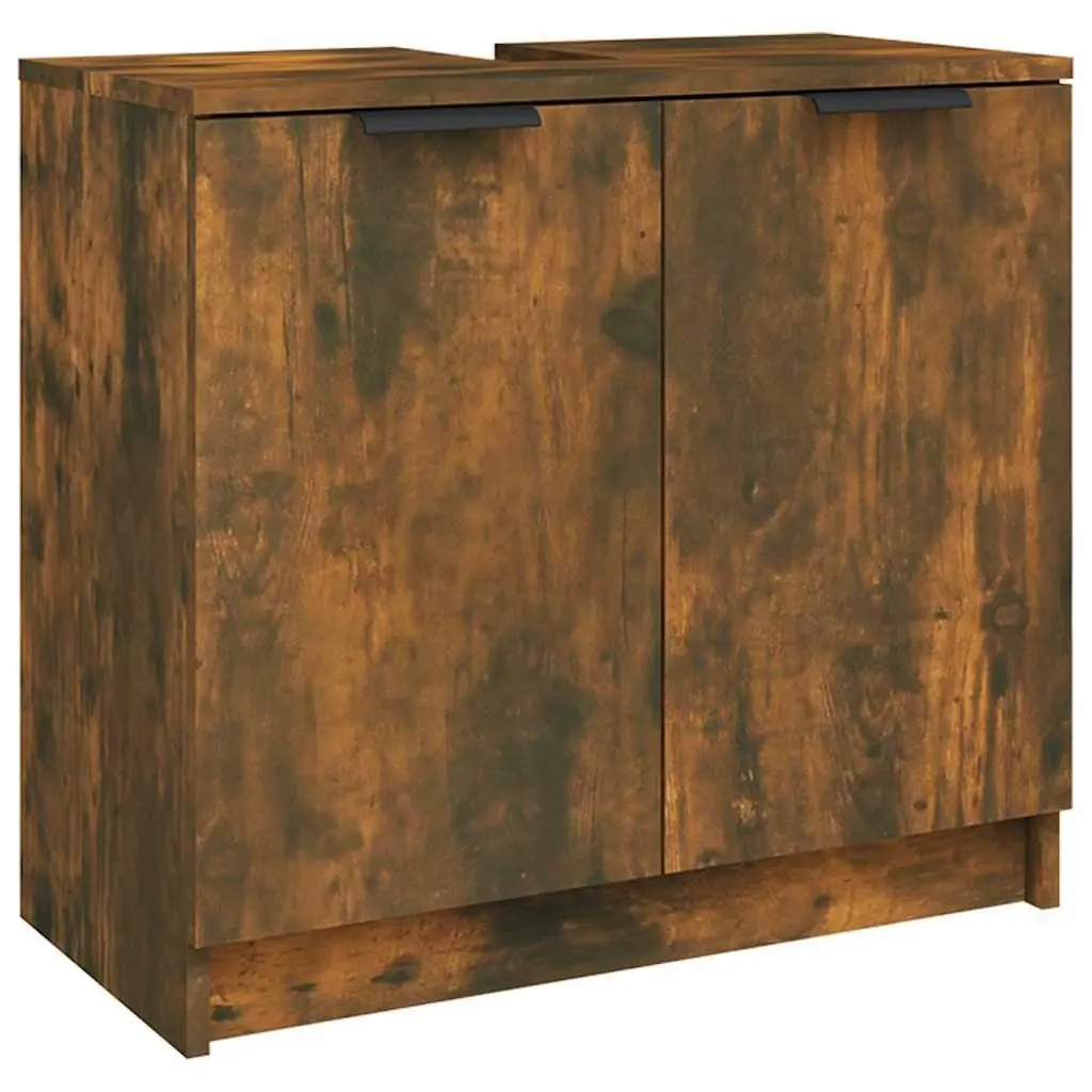 Bathroom Storage Cabinet Smoked Oak Brown Engineered Wood 64.5x33.5x59cm