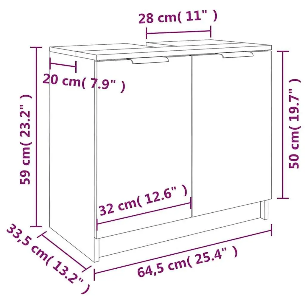 Bathroom Storage Cabinet Smoked Oak Brown Engineered Wood 64.5x33.5x59cm