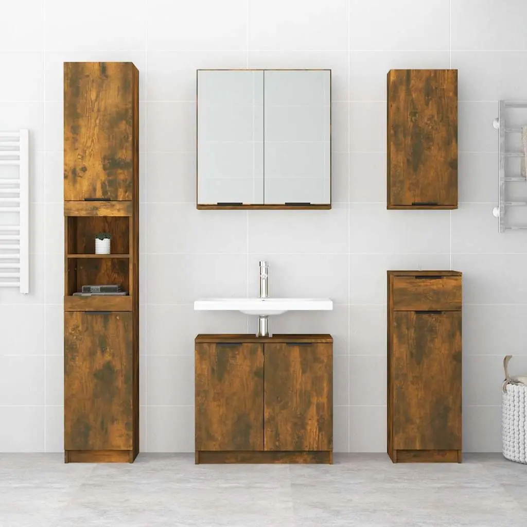 Bathroom Storage Cabinet Smoked Oak Brown Engineered Wood 64.5x33.5x59cm