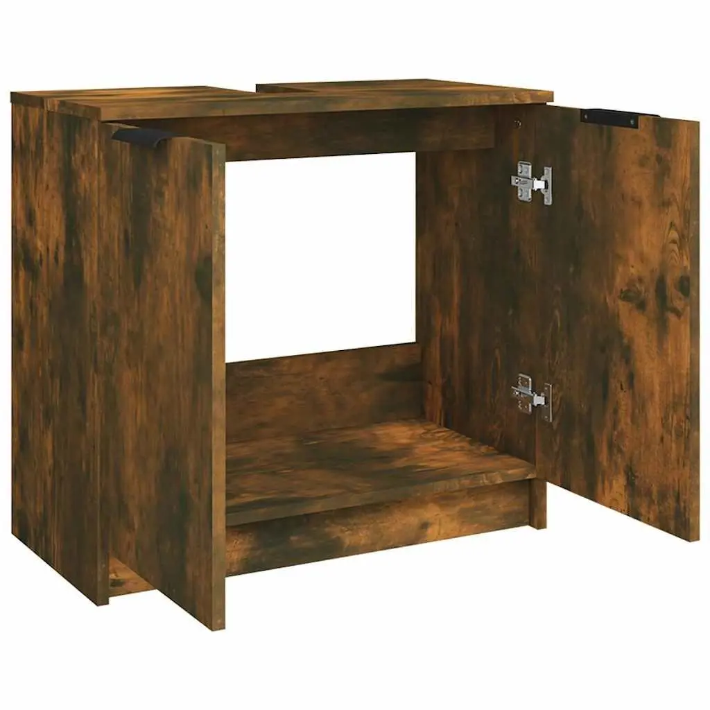 Bathroom Storage Cabinet Smoked Oak Brown Engineered Wood 64.5x33.5x59cm
