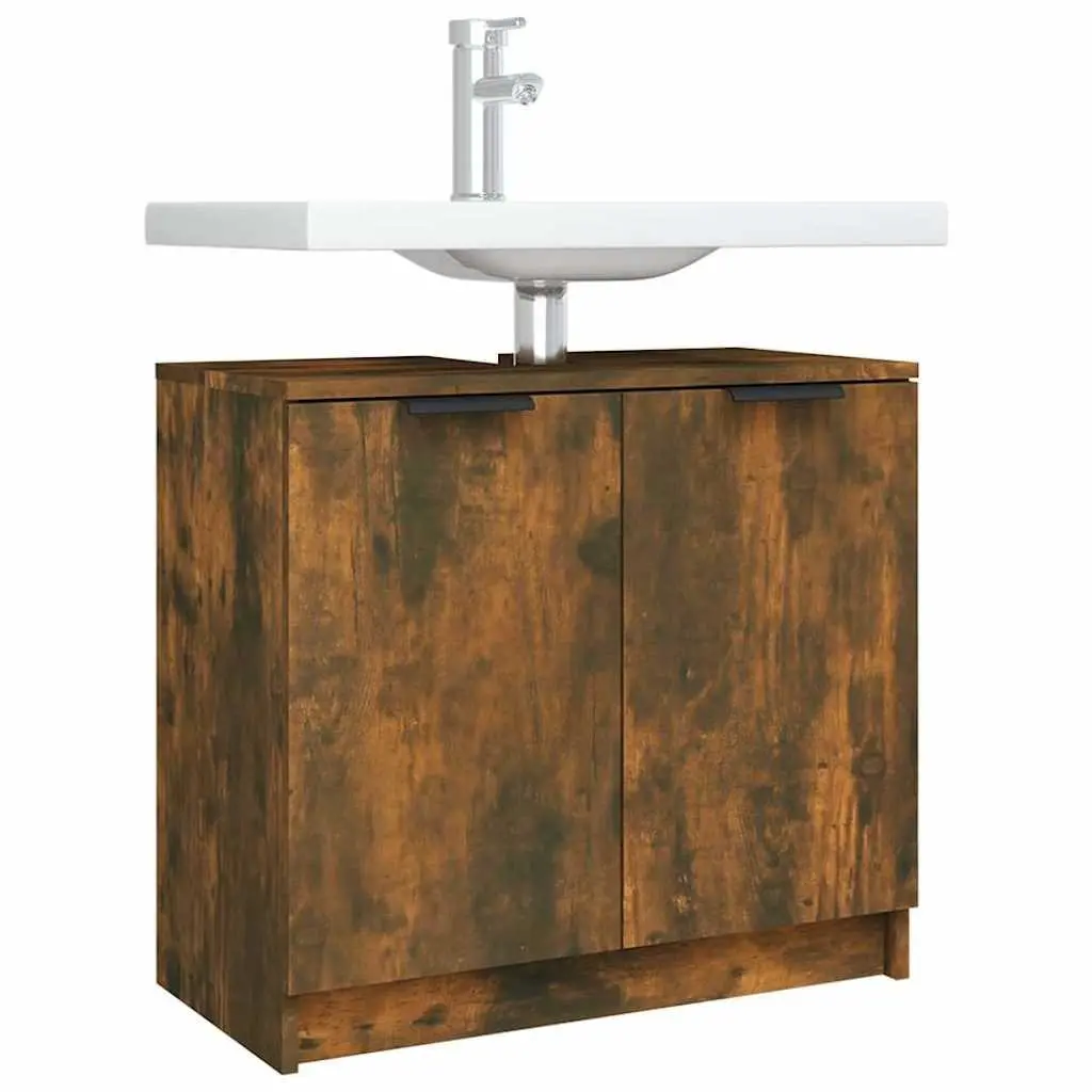 Bathroom Storage Cabinet Smoked Oak Brown Engineered Wood 64.5x33.5x59cm