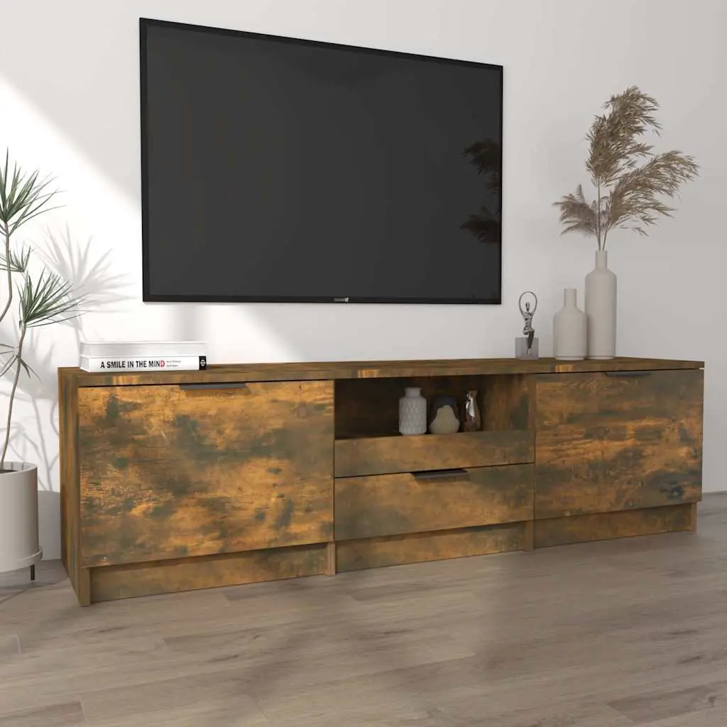 TV Cabinet Unit Brown Engineered Wood Three Storage Compartments One Drawer 140 x 35 x 40 cm