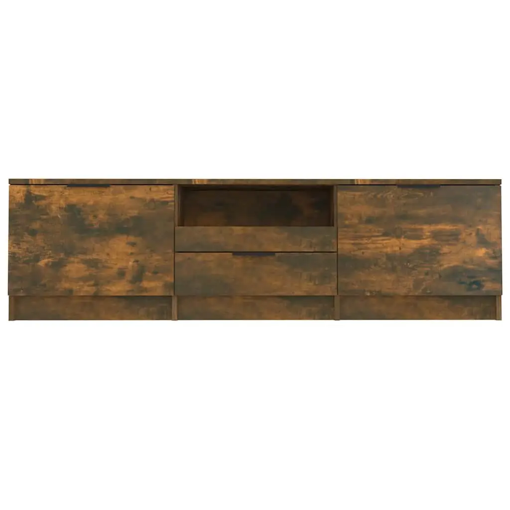 TV Cabinet Unit Brown Engineered Wood Three Storage Compartments One Drawer 140 x 35 x 40 cm