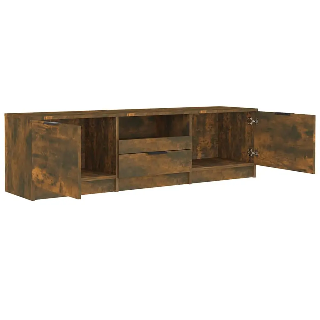 TV Cabinet Unit Brown Engineered Wood Three Storage Compartments One Drawer 140 x 35 x 40 cm