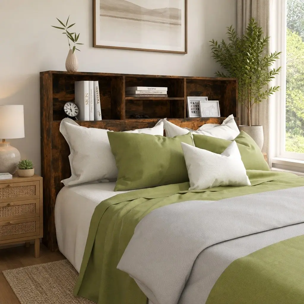 Headboard Cabinet Wall-Mounted Storage Compartment Brown Engineered Wood 140cm