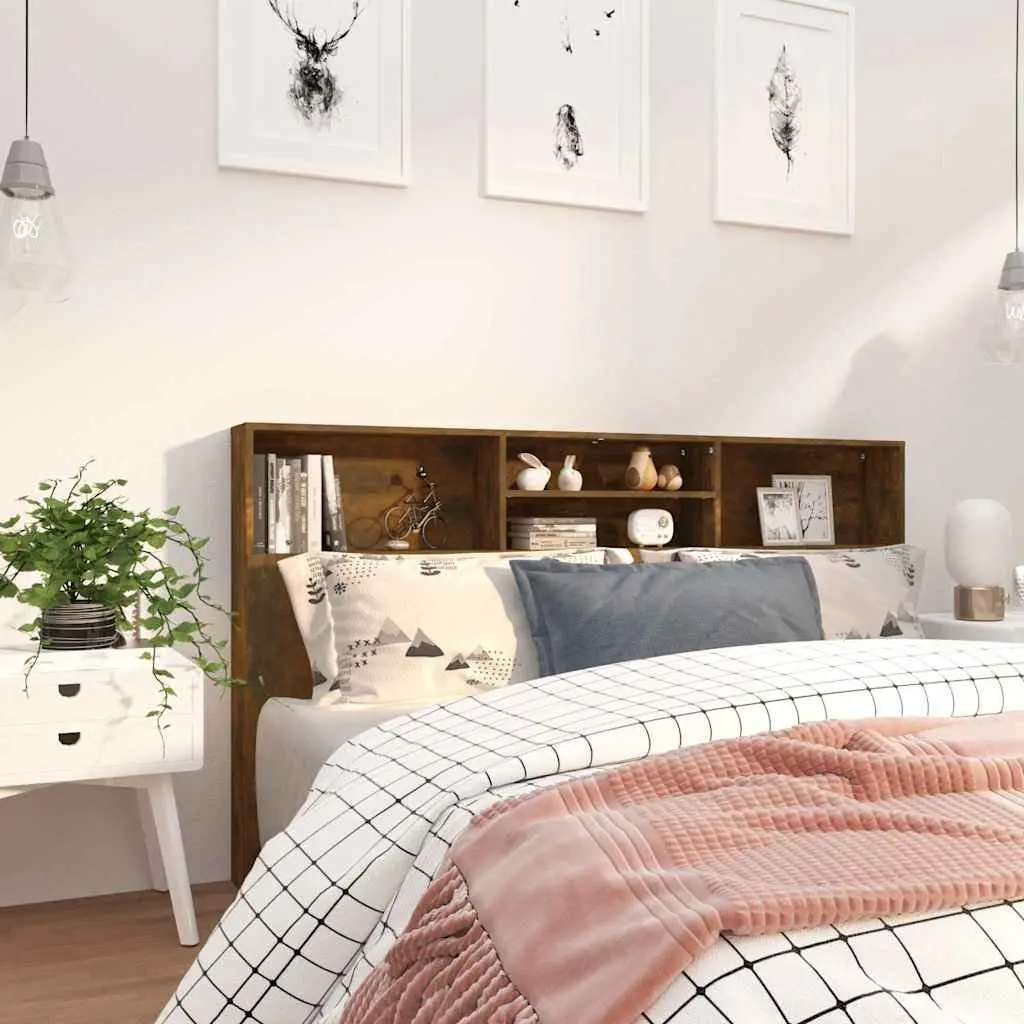 Headboard Cabinet Brown Wall-Mounted Storage Bookcase Bedroom Furniture 180cm