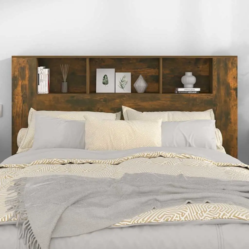 Headboard Cabinet Brown Smoked Oak 160cm Bedroom Storage Furniture