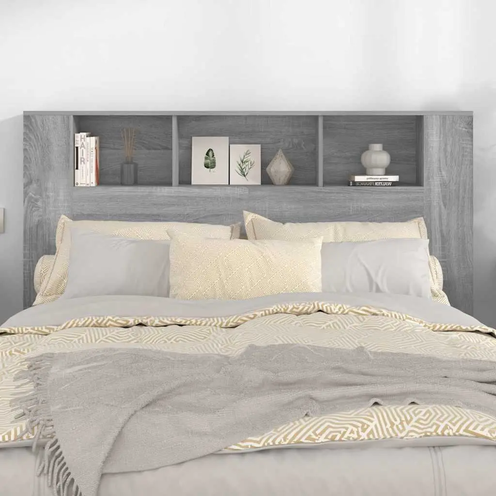 Grey Headboard Cabinet with Storage