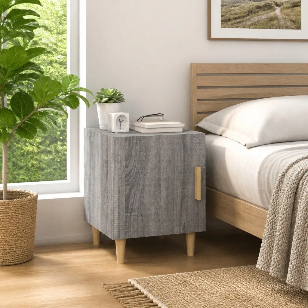 Bedside Cabinet Grey Engineered Wood Nightstand Storage Locker with Door