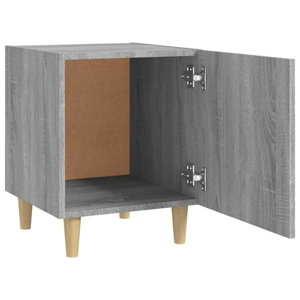 Bedside Cabinet Grey Engineered Wood Nightstand Storage Locker with Door