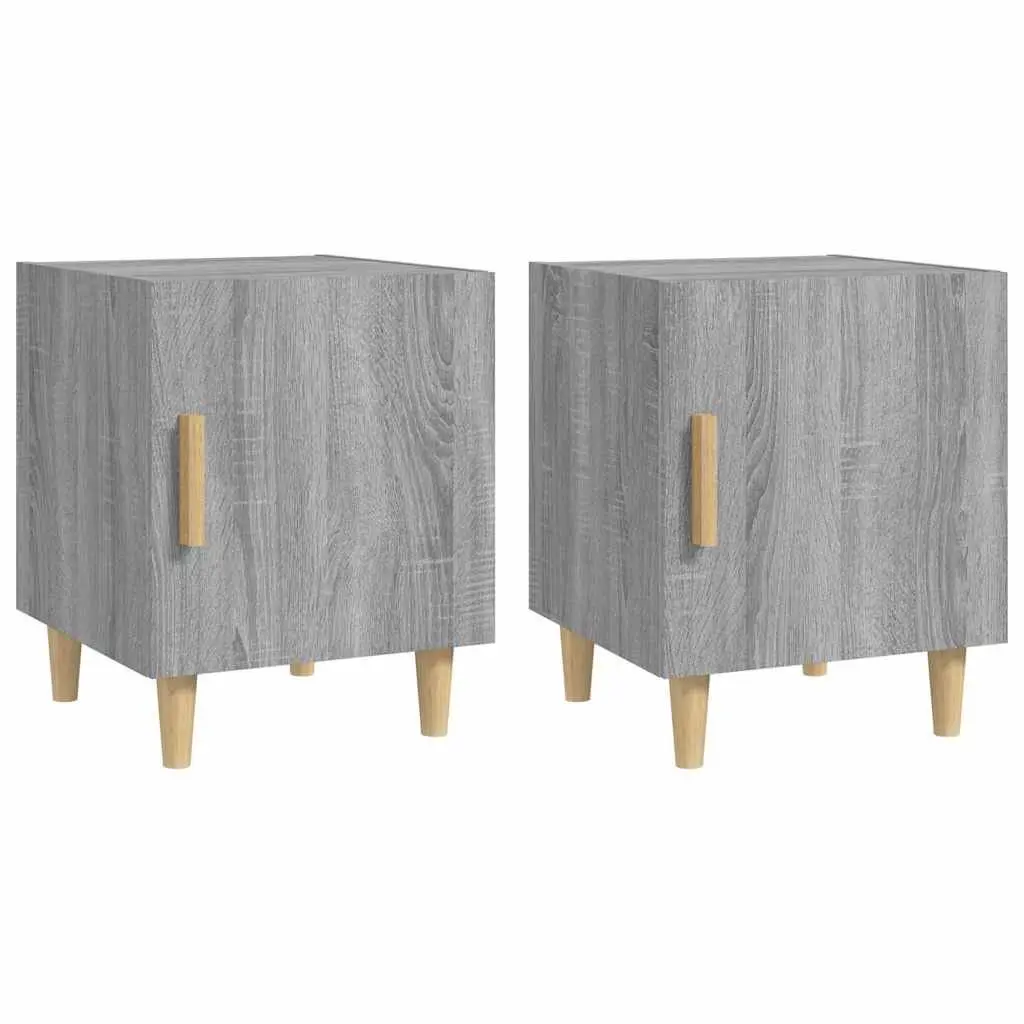 Bedside Cabinet Grey Engineered Wood Nightstand Storage Unit 2 Pieces