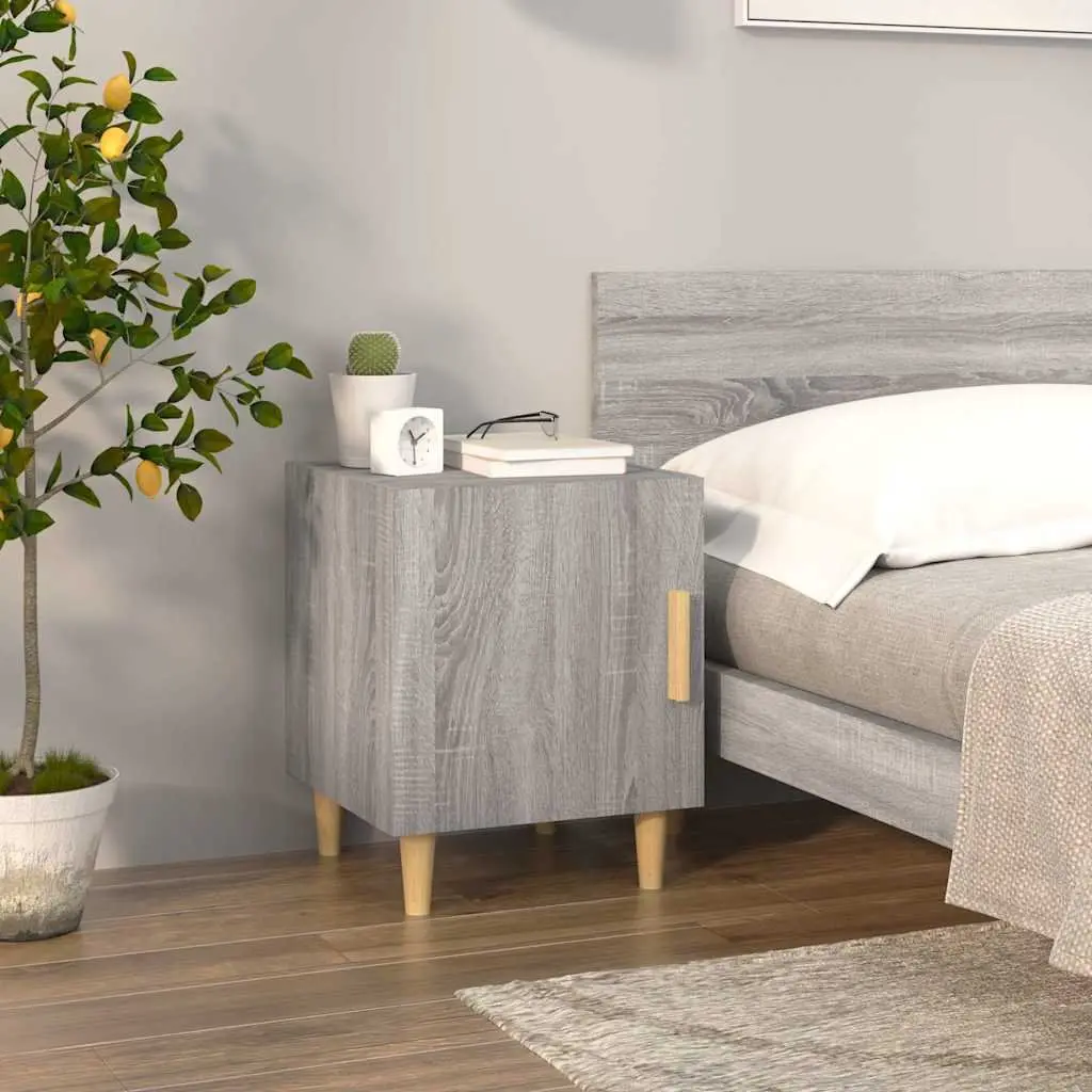 Bedside Cabinet Grey Engineered Wood Nightstand Storage Unit 2 Pieces