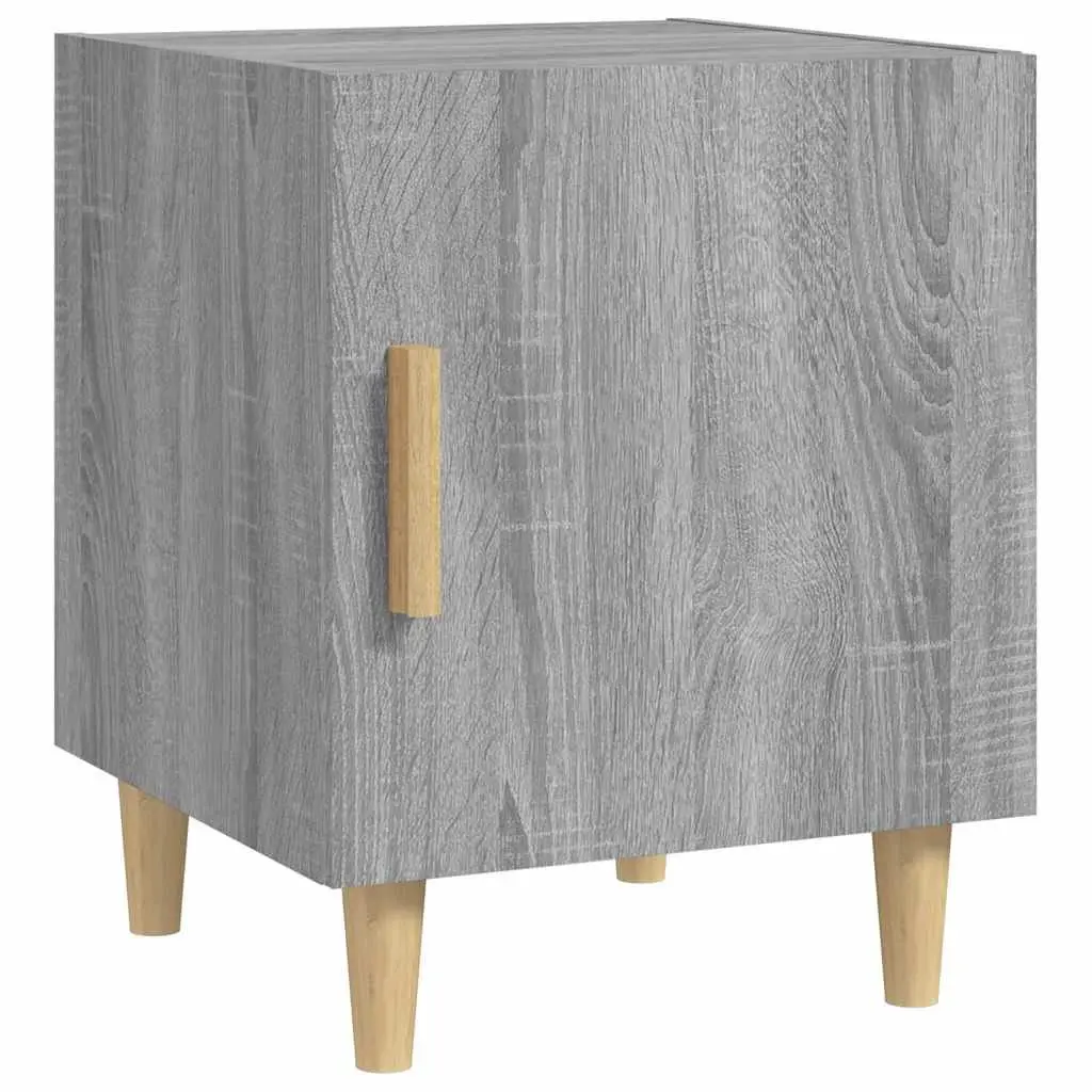 Bedside Cabinet Grey Engineered Wood Nightstand Storage Unit 2 Pieces