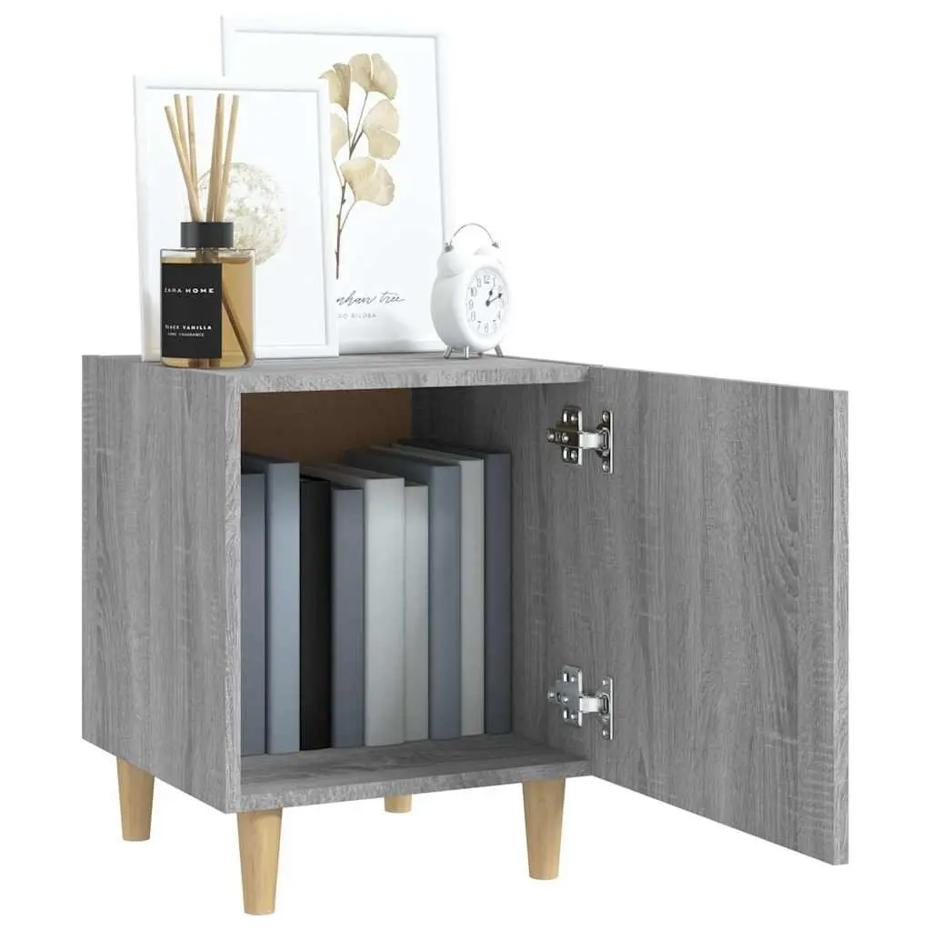 Bedside Cabinet Grey Engineered Wood Nightstand Storage Unit 2 Pieces