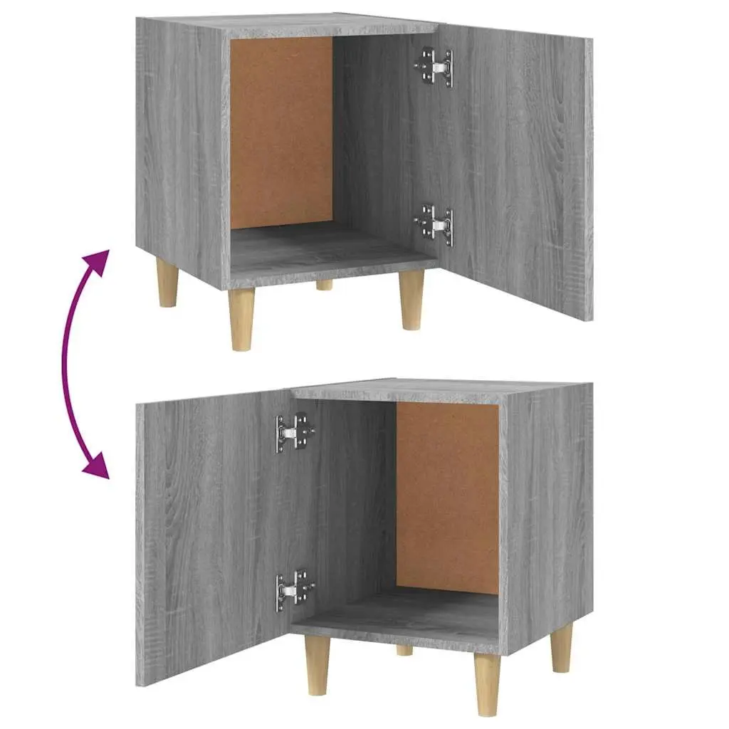 Bedside Cabinet Grey Engineered Wood Nightstand Storage Unit 2 Pieces