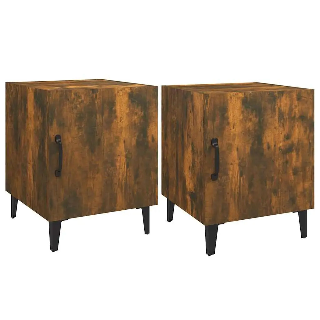 Bedside Cabinets Brown Engineered Wood Nightstand Storage Organizer 2 Pieces