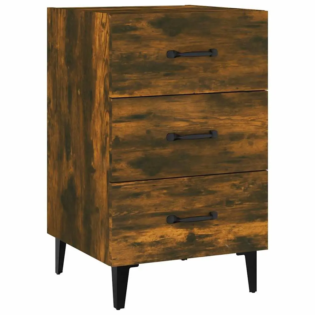 Bedside Cabinet Brown Engineered Wood 3 Drawers Nightstand Storage Table