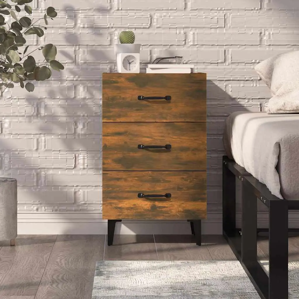 Bedside Cabinet Brown Engineered Wood 3 Drawers Nightstand Storage Table