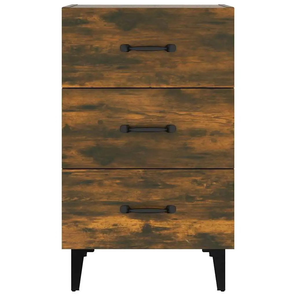 Bedside Cabinet Brown Engineered Wood 3 Drawers Nightstand Storage Table